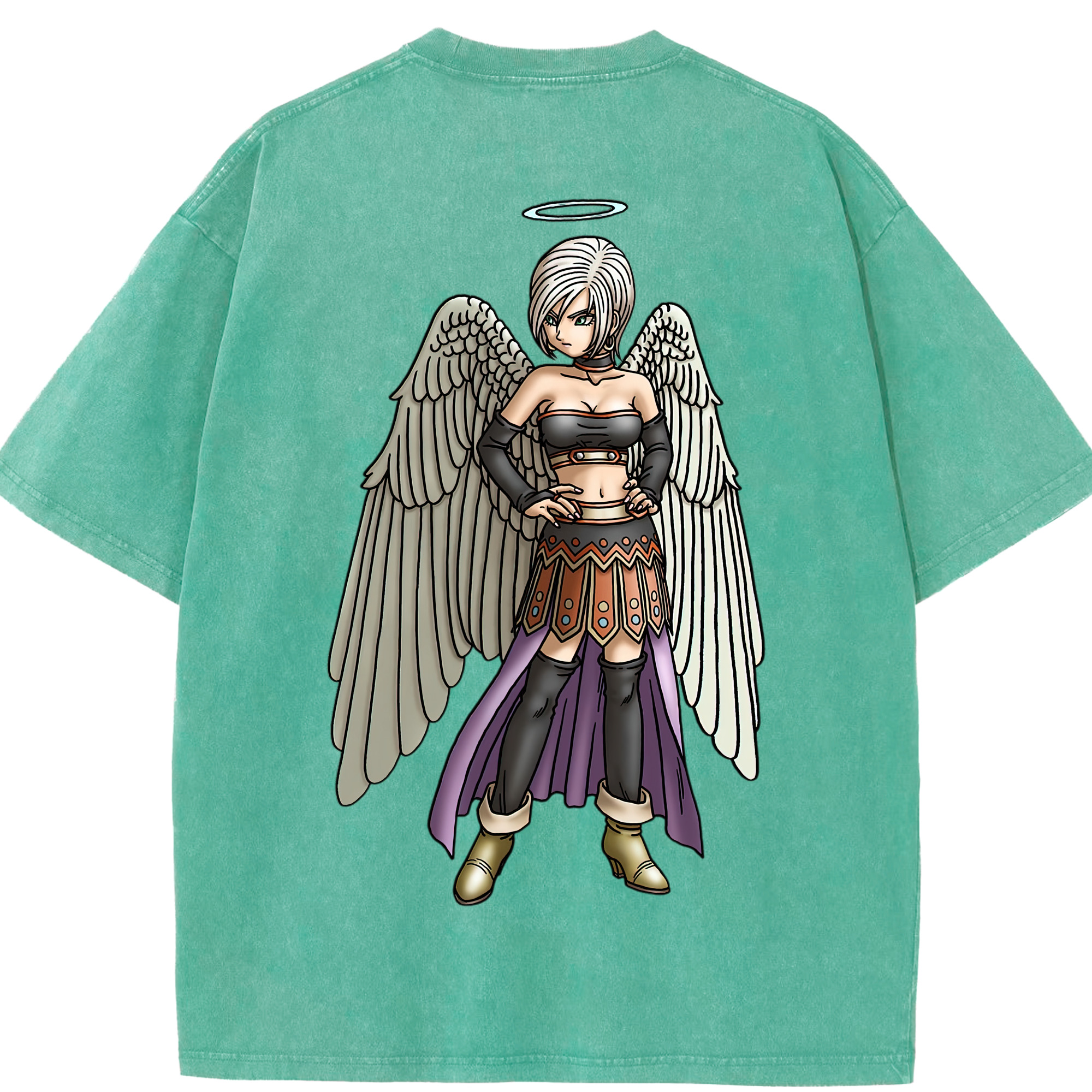 （画像用） ドラゴンクエスト Doragon Kuesuto Dragon Quest 綿100% ヴィンテージ風 半袖Tシャツ（背面プリント）
